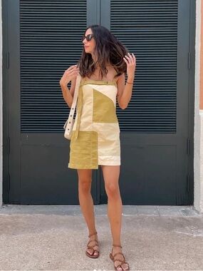 zara two tone knit dress Zara - Knit Mini Dress - Brown / Taupe - S